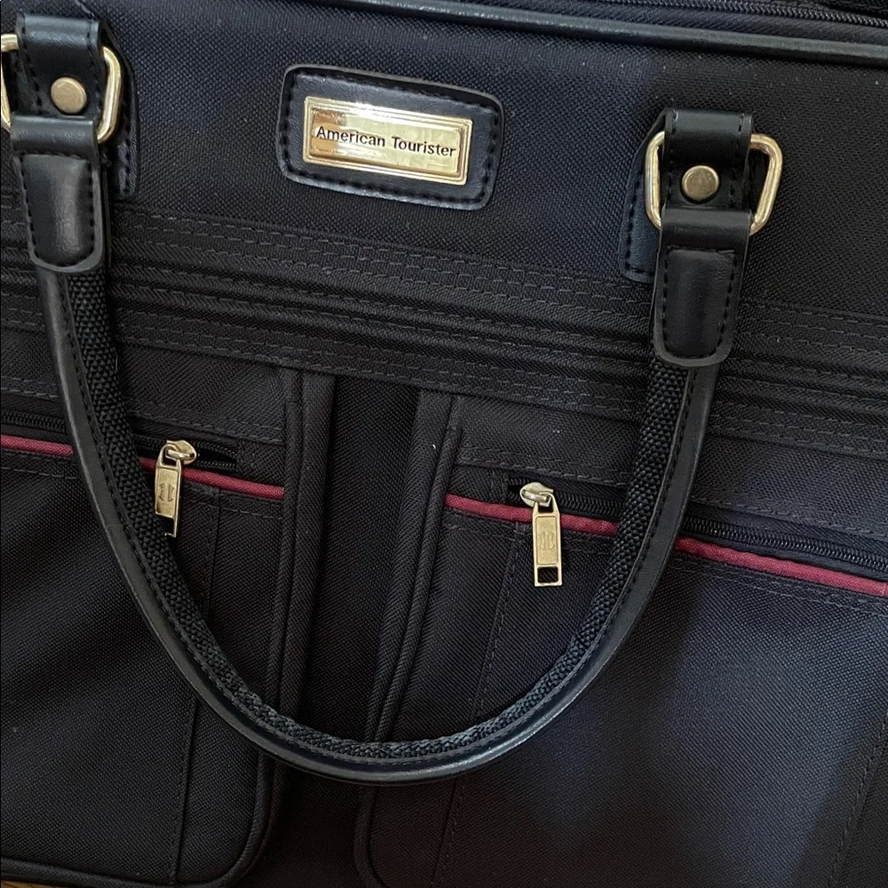 American Tourister Black Briefcase with Red Accents